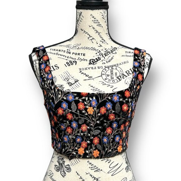 Anthropologie Endless Rose XS Black Velvet Floral Embroidered Top Whimsigoth NWT - Picture 3 of 11